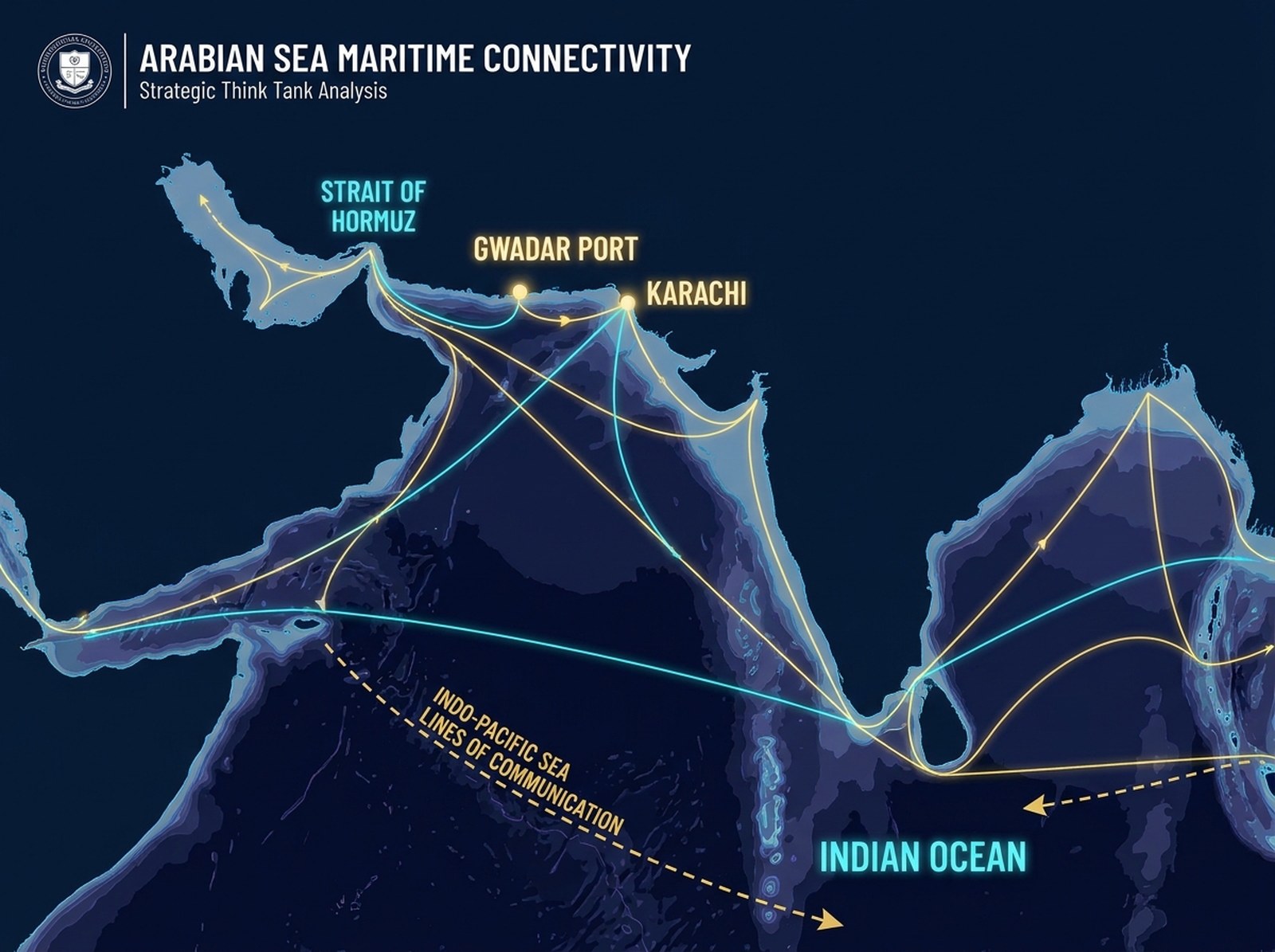 Map of the Arabian Sea showing maritime routes, ports and sea lines of communication